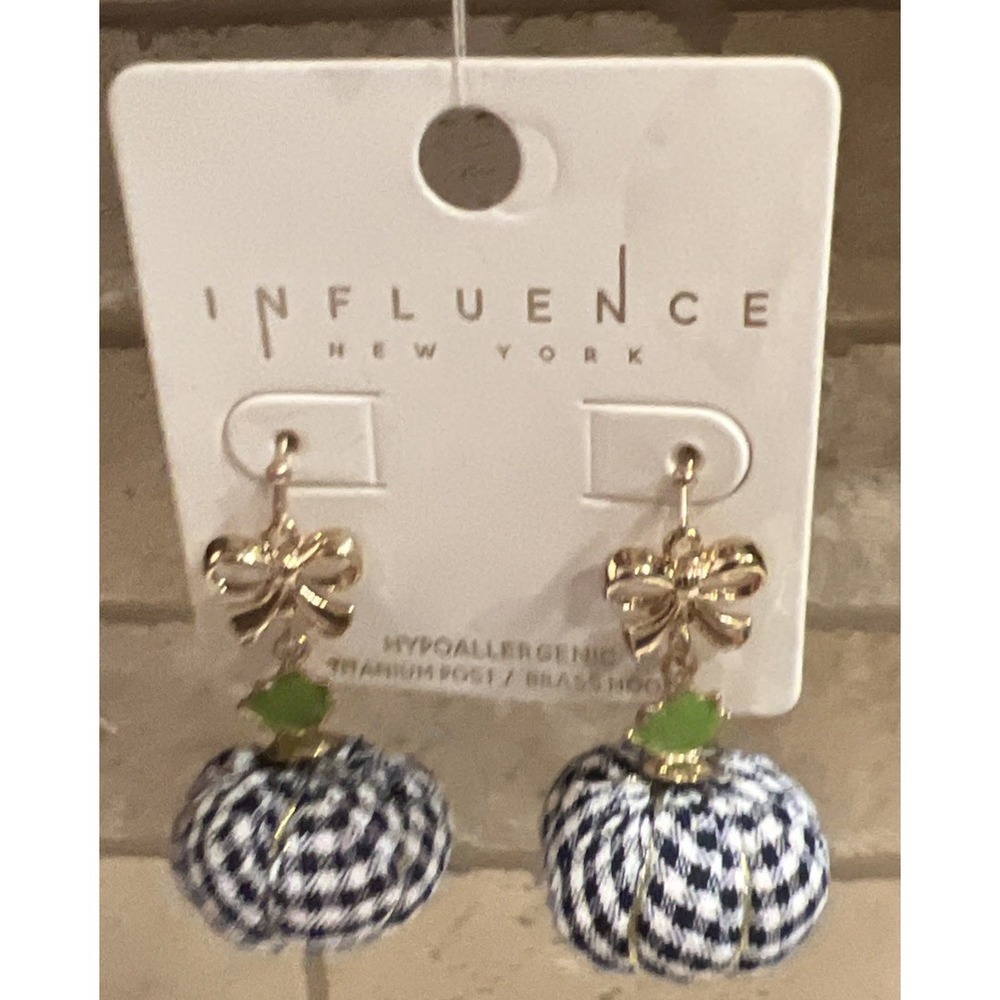 New Influence Gingham Check Pumpkin Bow Leaf Dangling Earring Hypoallergenic